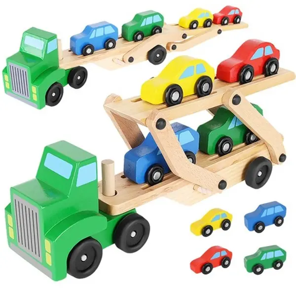 Jucărie din lemn Kruzzel - Transportor auto cu cărucioare