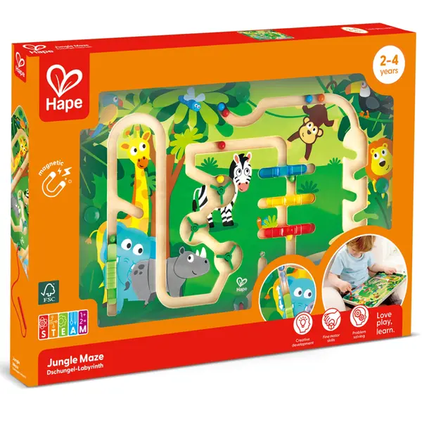 Jucarie din lemn labirint magnetic Jungla , joc educativ cu animale