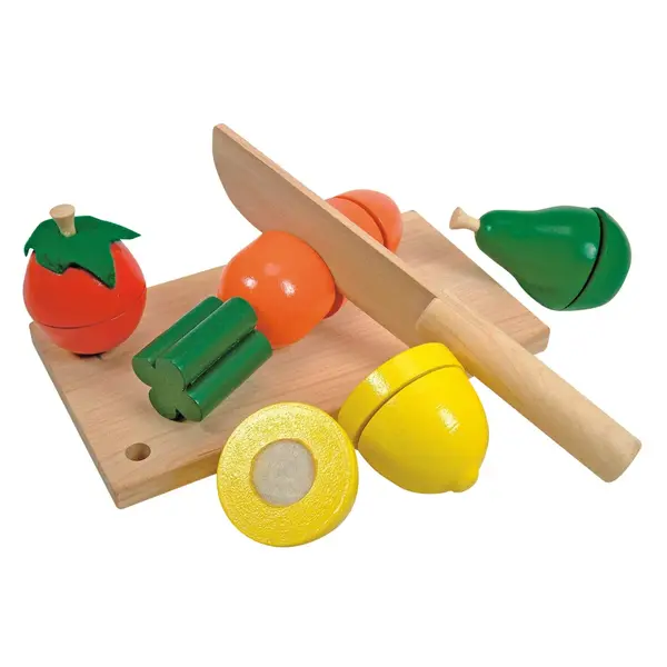 Jucarie din lemn , Legume E i fructe de taiat, set educativ