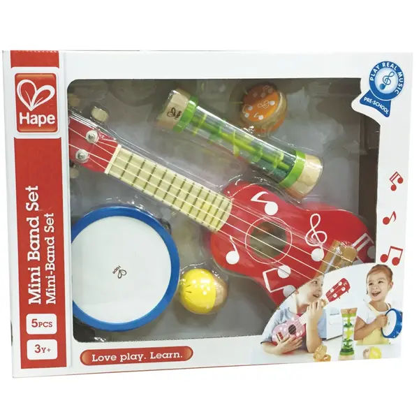 Jucarie din lemn , Set Mini Band (5 instrumente muzicale pentru copii)