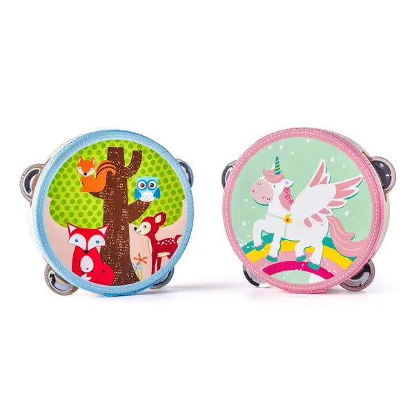 Jucarie din lemn , Tamburina copii (15 cm) Unicorni Prieteni din padure , modele diverse