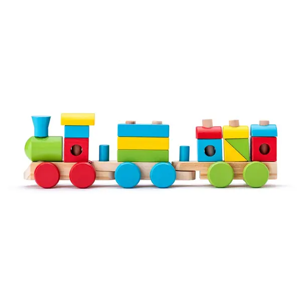 Jucarie din lemn , Tren cu cuburi de stivuit, 18 piese