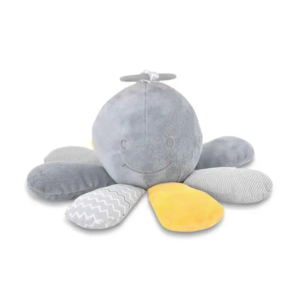 Jucarie din plus cu zornaitoare si zona fosnaitoare Octopus Natural Grey 0 luni+