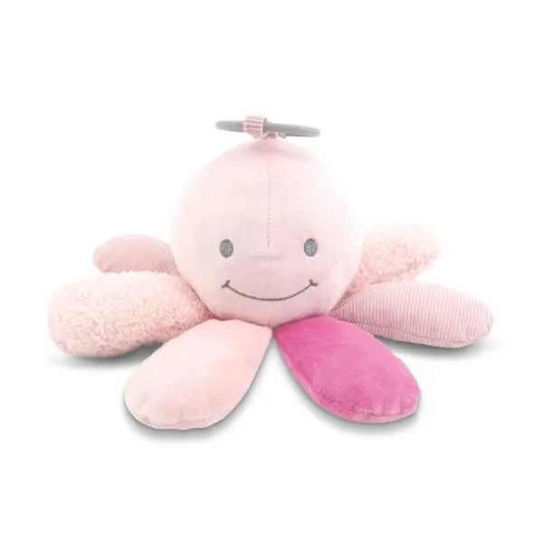Jucarie din plus cu zornaitoare si zona fosnaitoare Octopus Natural Pink 0 luni+