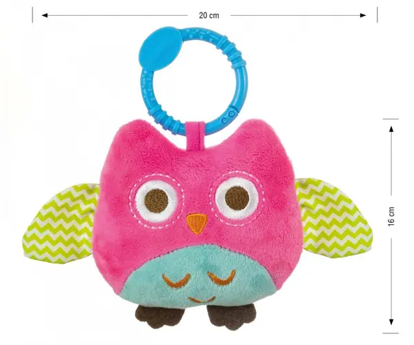 Jucarie din plus pentru agatat cu clopotel Happy Owl Pink
