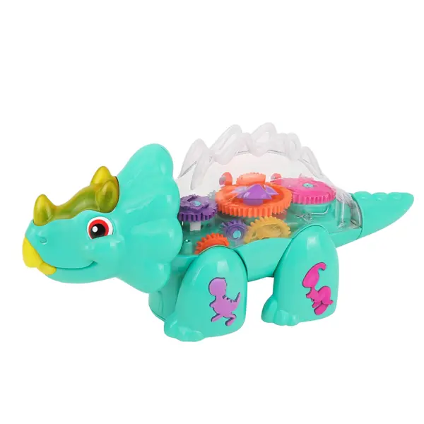 Jucarie Dinozaur Triceratops cu Roti si Mecanisme Vizibile - 24 cm