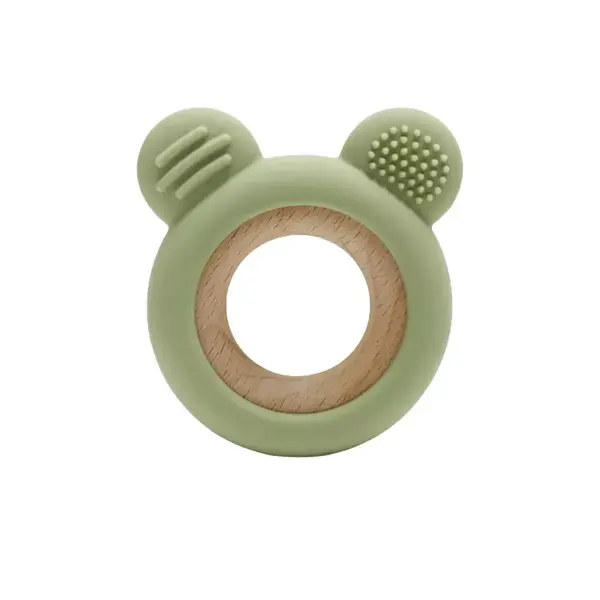 Jucărie Gingivală Silicon și Lemn – Ursuleț Verde, 0 luni+ - Default Title