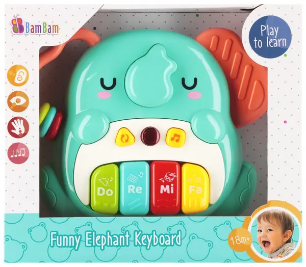 Jucarie interactiva, BamBam, Pian cu 4 clape, Elefant
