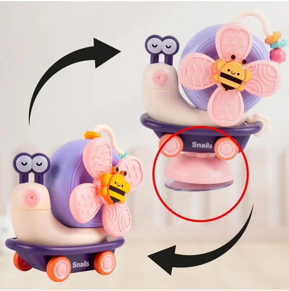 Jucarie interactiva pentru copii Malplay Funny Snail, fixare cu ventuza, dimensiune 16.5 x 12.5 x 8 cm
