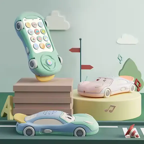 Jucarie Masinuta - Telefon - Proiector Interactiva cu Sunete si Lumini Albastru