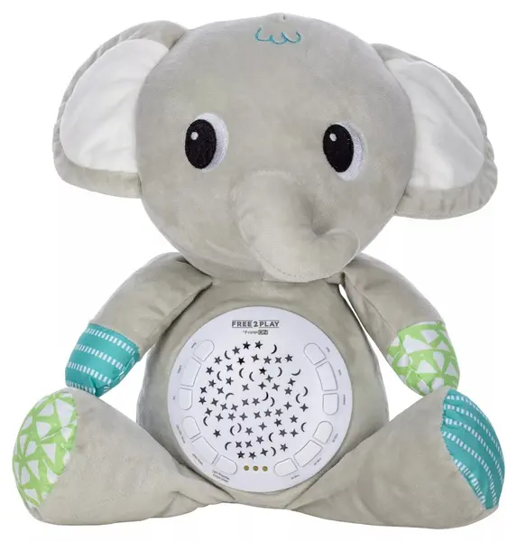 Jucărie moale Freeon Free2Play - Cu cutie muzicală și proiector, elefant