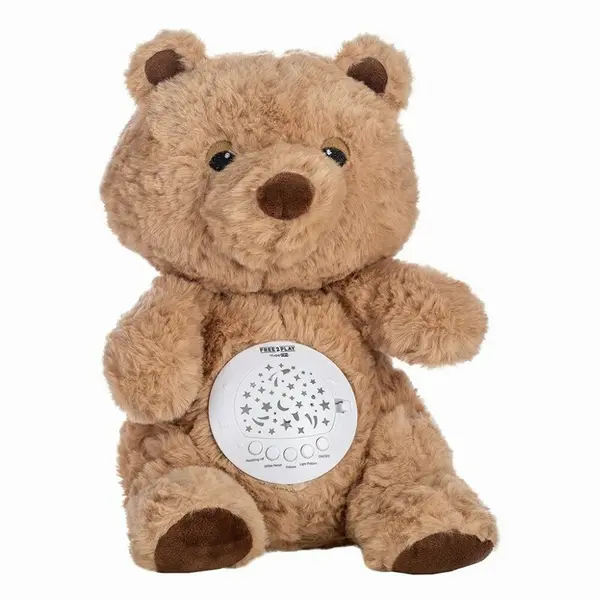Jucarie multifuncionala cu proiector muzical Free2Play Bear din plus, cu 7 modele de proiectie, sunete si melodii