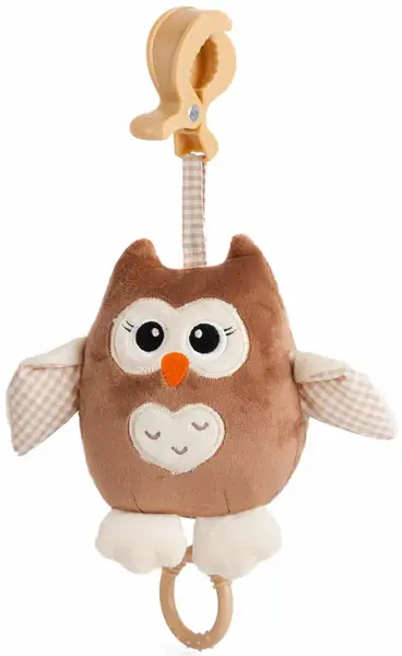 Jucărie muzicală pentru bebeluș Amek Toys - Bufnita, 17 cm, maro