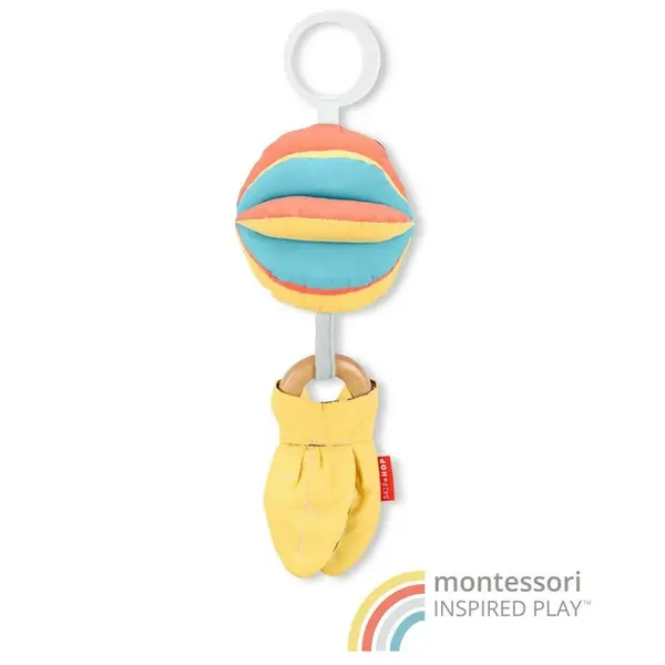 Jucarie pentru agatat, Skip Hop, Discoverosity 3 in 1, Tip Montessori, Tesatura certificata Oeko-Tex si inel din lemn certificat FSC, 0 luni+, 3 moduri de utilizare, Multicolor