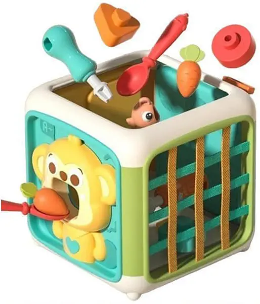 Jucărie pentru bebeluși Raya Toys - Cub activ Busy Smart Cube, cu panouri interschimbabile
