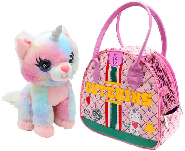 Jucarie pentru copii Funville CuteKins - Pisica-unicorn in geanta, Rainbow