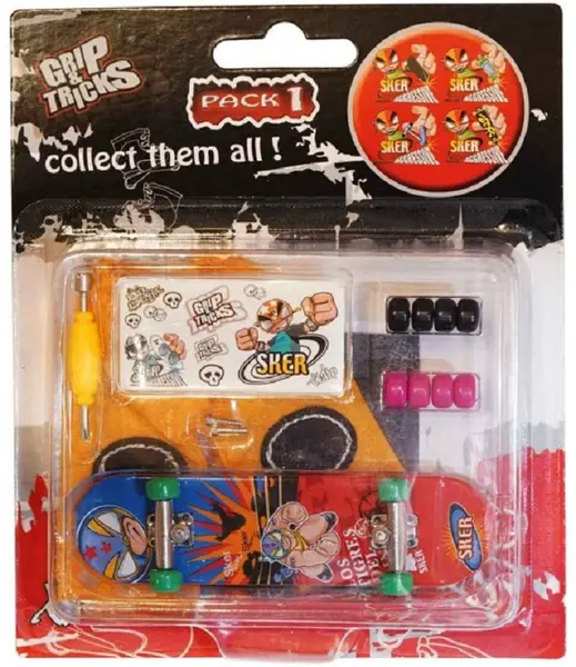 Jucarie pentru degete Grip&Trick - Skateboard, rosie-albastra