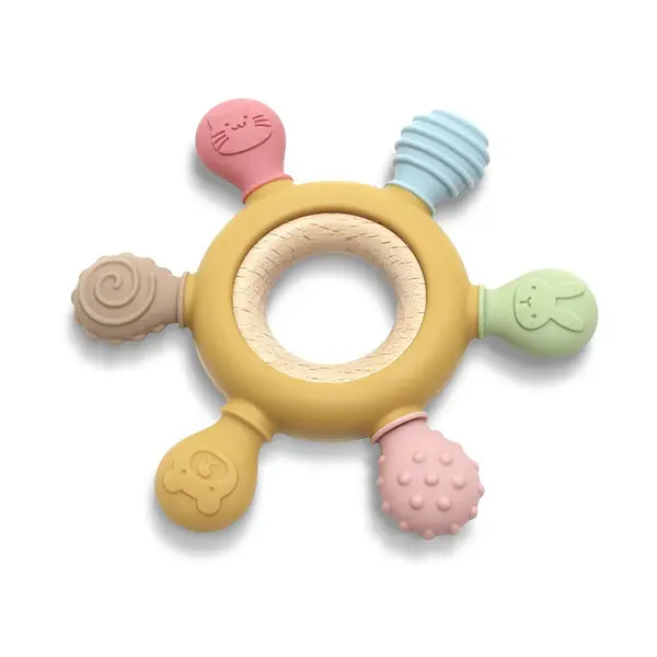 Jucarie pentru dentitie cu zornaitoare din silicon Lorelli Baby Care Yellow