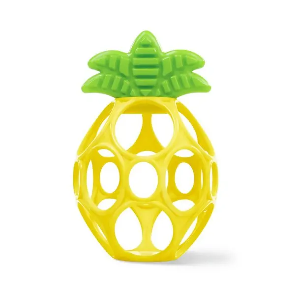Jucarie pentru dentitie, Oball, Hold My Own Pineapple, Model 2 in 1, Pentru apucare si gingii, Textura pentru calmarea gingiilor, Fara BPA, 0-6 luni, Multicolor