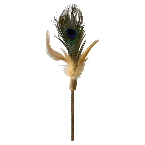 Jucarie pentru pisici Croci Euphoria Peacock, Silvernine si pene de paun, 12 cm