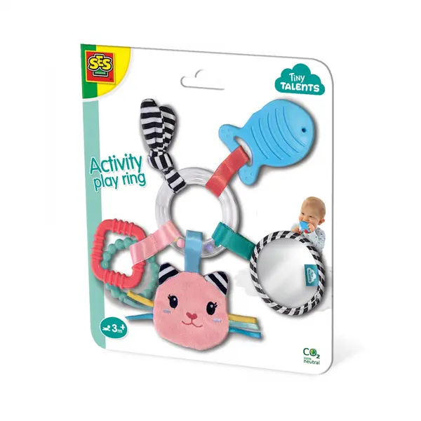 Jucarie senzoriala bebelusi - Inel cu activitati pisica Katy, +3 luni