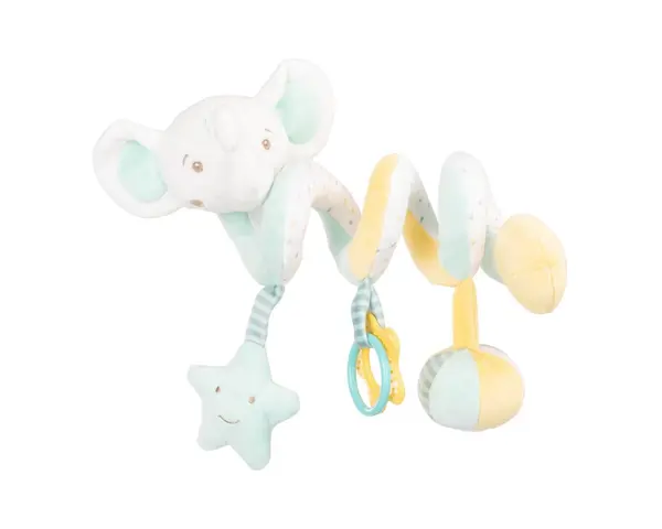Jucarie spirala orizontala din plus Kikkaboo Elephant Time pentru caruciorscaun autopatut cu fosnaitoare,inele dentitie,Recomandat de la nastere,Dimensiune 25cm