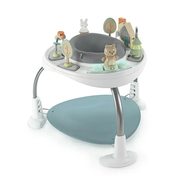 Jumper interactiv, Ingenuity, Cu activitati, Step&Sprout, Pliabil, Cu 2 moduri de functionare, Cu trambulina detasabila si masuta de activitati, Cu scaun rotativ 360 grade, Cu jucarii, Inaltime reglabila in 3 pozitii, 6-24 luni, Multicolor