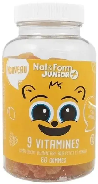 Junior+ 9 vitamine pentru copii, 60 comprimate gumate, Nat&Form