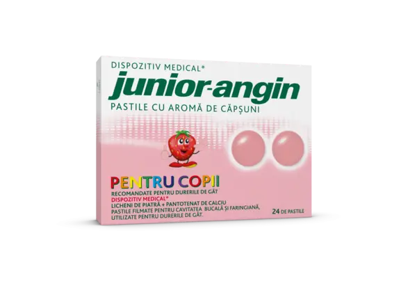 Junior Angin cu aroma de capsuni pentru copii, 24 pasile, Klosterfrau