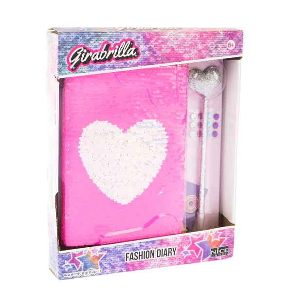 Jurnal Fashion Girabrilla - set jurnal cu paiete reversibile si pix Heart
