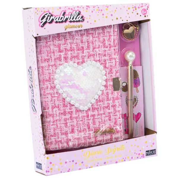Jurnal Tweed Glamour Girabrilla - agenda cu coperta tweed, paiete si lacat, pix inclus
