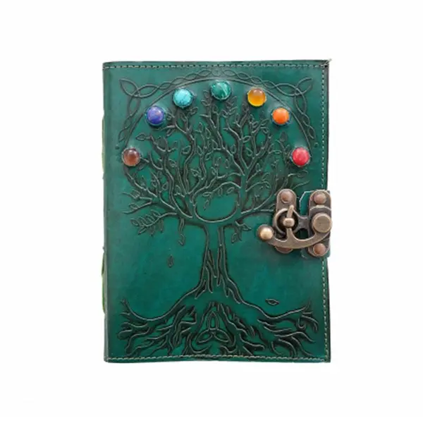 Jurnal vintage, 17.5x12.5cm, piele naturala, pietre inserate multicolore, Krashell