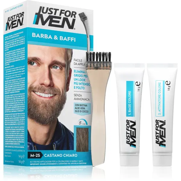 Just for Men Men Moustache & Beard vopsea pentru barbă pentru acoperirea firelor albe culoare M-25 Light Grey 1 buc