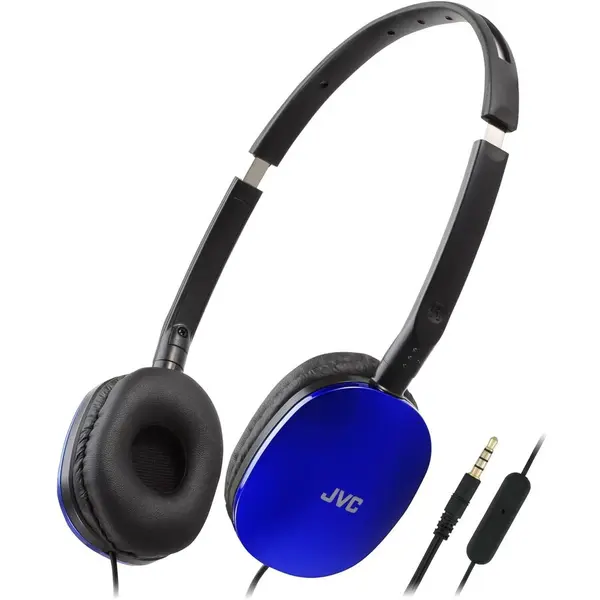 JVC Casti compacte pliabile JVC HA-S160M-AU, Comutator microfon pornit/oprit, perfecte pentru telemunca si seminarii online, Albastru