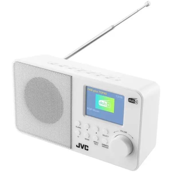 JVC Radio portabil JVC RA-E611W-DAB, alarma, antena, 2W, alb, 210x80x120mm