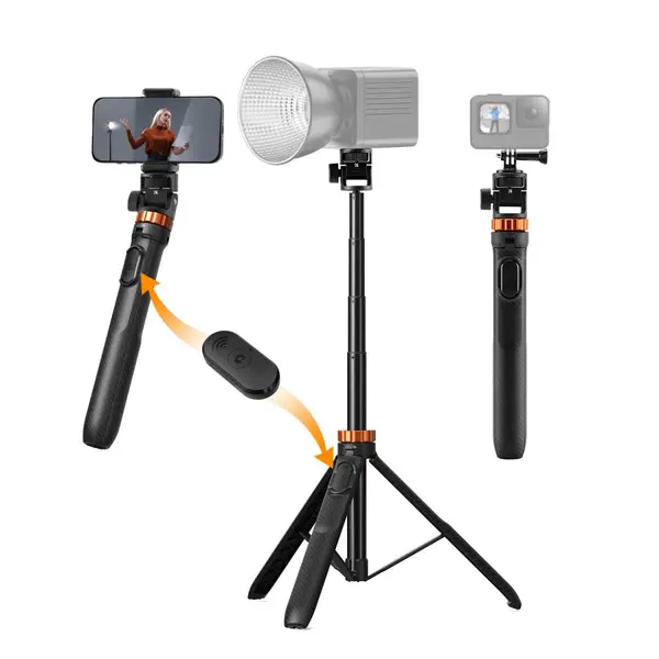 K&F 175cm Selfie Stick Tripod cu Telecomanda Detasabila, Inaltime 33-175cm, Incarcare Maxima 2kg, Telecomanda Bluetooth 10m
