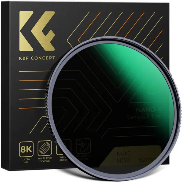 K&F 49MM Filtru ND8 (3 Stop), Densitate Neutra, Transmitanta 12.5%, Sticla Optica AGC, Rama Aluminiu