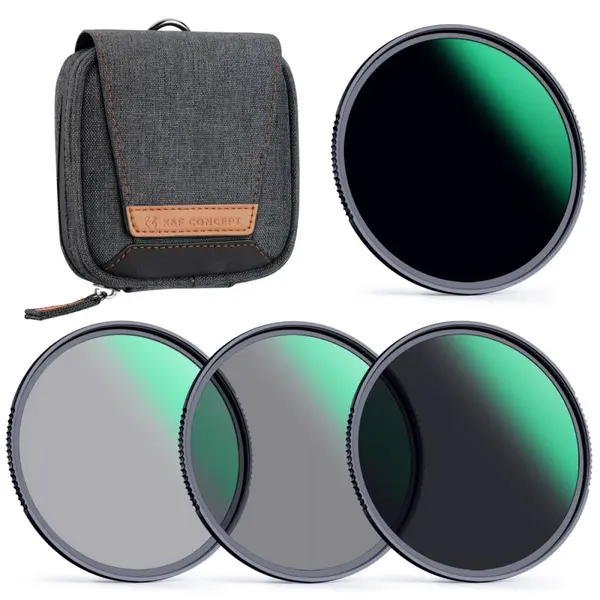 K&F 55mm Nano-X Series Kit Filtre ND, ND4+ND8+ND64+ND1000, Invelis Verde, Rama Aluminiu 3.3mm, Waterproof