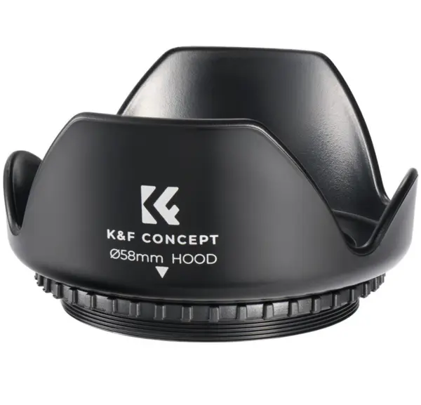 K&F 58MM Parasolar Obiectiv Foto, Material Compozit, Anti-Soc, Rezistent la Uzura, Include Laveta Microfibra