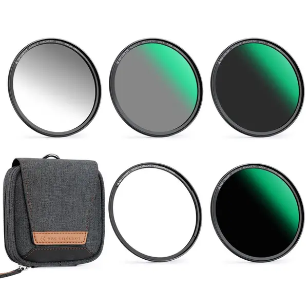 K&F 58mm Set Filtre Magnetice, GND8, ND8, ND64, ND1000, Inel Adaptor Magnetic, Sticla Optica AGC 28 Straturi