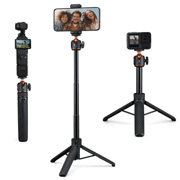 K&F 65cm Stativ Desktop si Selfie Stick, Cap Bila 360°, Extensie 24cm-65cm, Greutate 175g, Filet 1/4 inch, Montura Cold Shoe