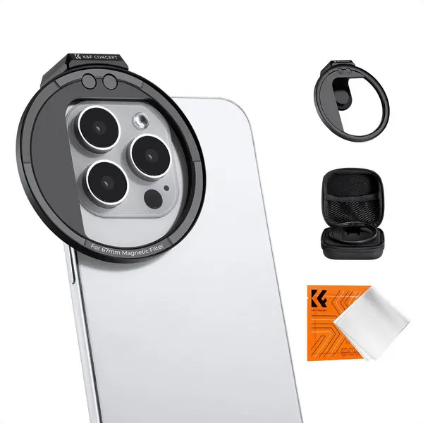 K&F 67mm Adaptor Magnetic Filtru Telefon, Montura Cold Shoe, Buton de Blocare, Aluminiu Aviatic, Pentru Filtre Magnetice