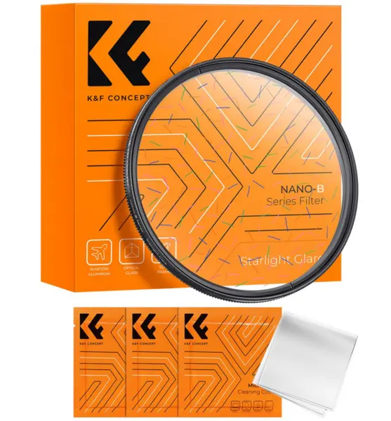 K&F 77MM Filtru cu Efect Starlight Colorat, Rama Ultra-fina, Sticla Optica K9, Cadru Reglabil, Include 3 Lavete de Curatare