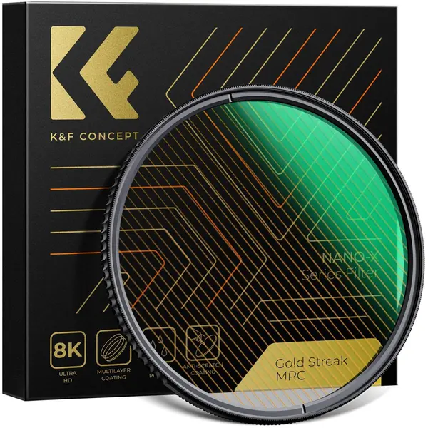 K&F 82MM Filtru Efect Gold Streak, Sticla Optica AGC, Acoperire Anti-Reflexie 28 Straturi, Rama Aluminiu 5.3mm