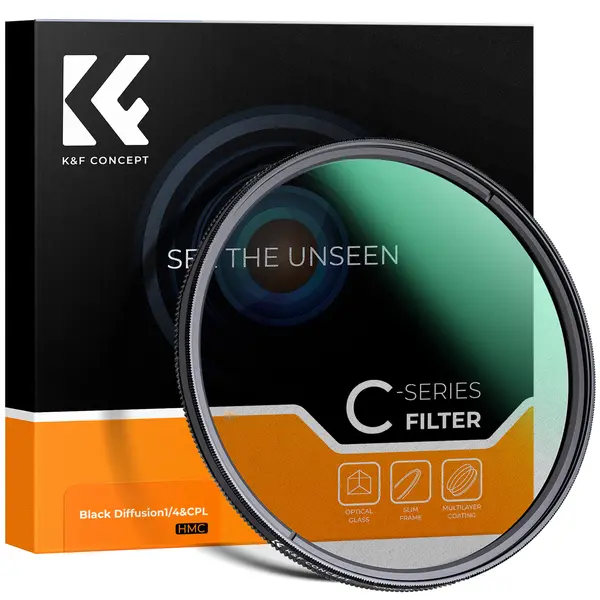 K&F 82mm Filtru Multifunctional CPL+Black Mist 1/4, Sticla Optica Japoneza, 18 Straturi Anti-Reflexie, Rama Aluminiu Aviatic