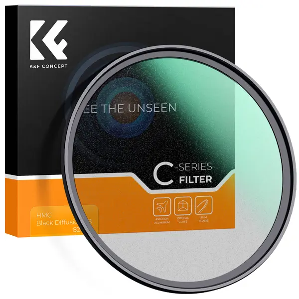 K&F C Series Filtru Black Mist 1/8, Diametru 82mm, Strat Multilayer Verde, Ultra-Fin