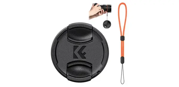 K&F Capac Obiectiv 49mm, Sistem Prindere Centrala, Material ABS, Snur Anti-Pierdere, Ambalat Individual OPP