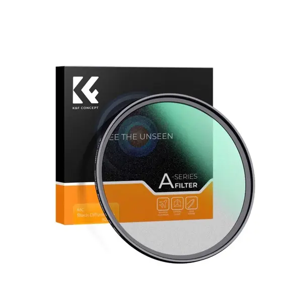 K&F Concept A Series Filtru Black Mist 58mm, Intensitate 1/4, HD, Rezistent la Apa, Optica Germana, Strat Verde