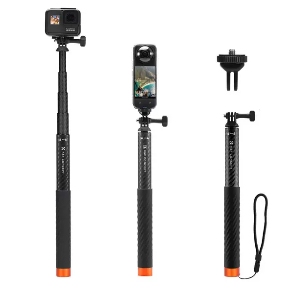 K&F Concept Baton Selfie Invizibil, Fibra de Carbon, Lungime 127cm, Greutate 163g, Compatibil GoPro si Insta360