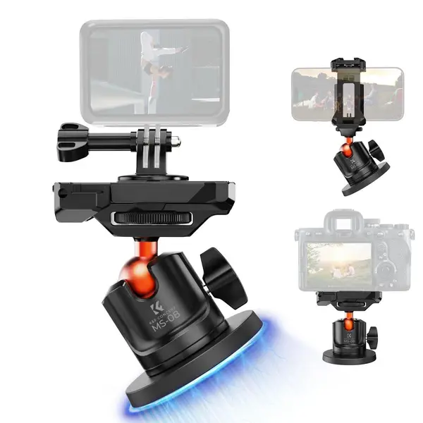 K&F Concept Cap Bila Magnetic, Capacitate Incarcare 3kg, Clema Telefon Integrata, Rotire 360 Grade, Magneti Puternici